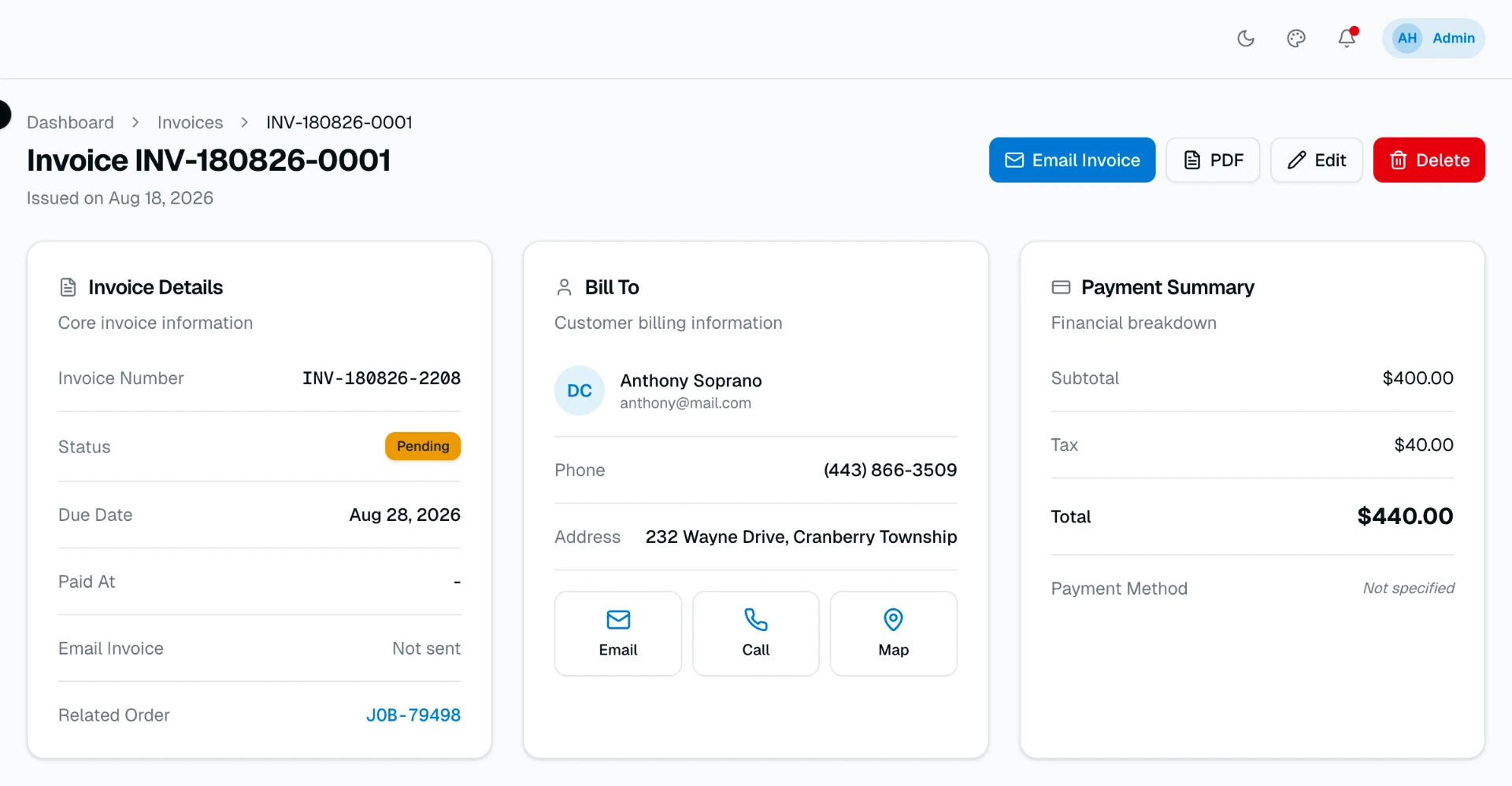 Easy Invoicing & Automatic Follow-ups screenshot in JobDeck